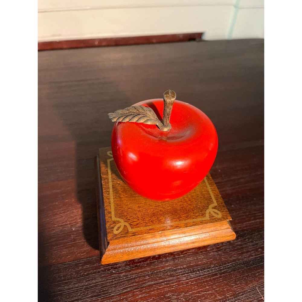 Rare Teacher Gift Back to School Red Apple Music box, VIDEO, vintage, working!